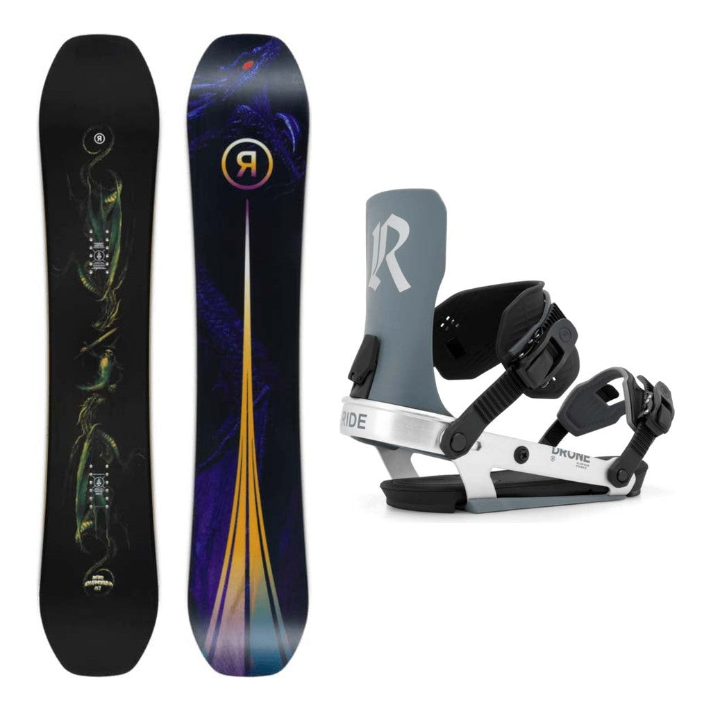 Ride Shadowban Mens Snowboard 2027 with Drone Bindings Snowboard Package - Silver