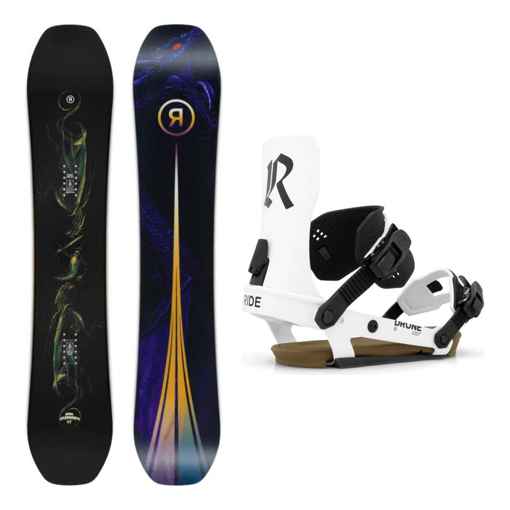 Ride Shadowban Mens Snowboard 2027 with Drone Bindings Snowboard Package - White