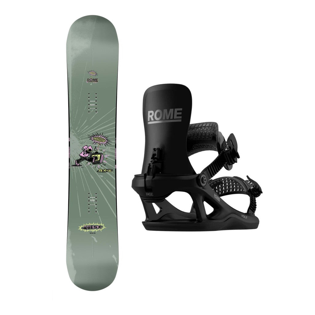 Rome Artifact Mens Snowboard 2027 with Volt FASE Bindings Snowboard Package - Black