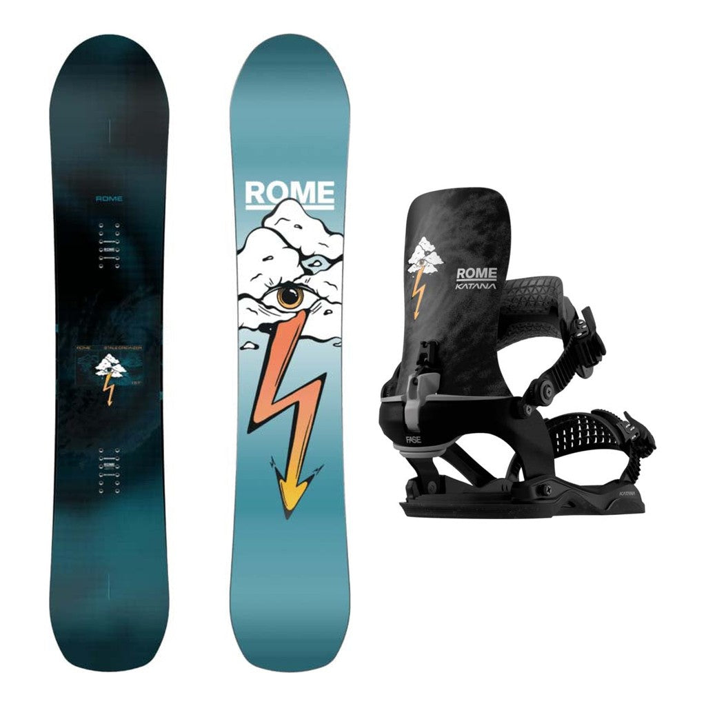 Rome Stale Crewzer Mens Snowboard 2027 with Katana AW FASE Pro Bindings Snowboard Package