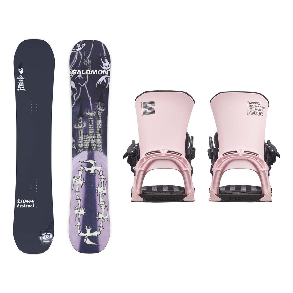 Salomon Abstract Adult Snowboard 2027 with District Bindings Snowboard Package - Icy Pink