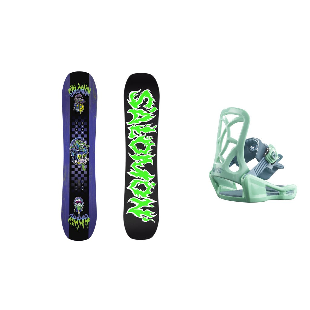 Salomon Grail Kids Snowboard 2027 with Goodtime Snowboard Bindings Kids Bindings Snowboard Package - Blue