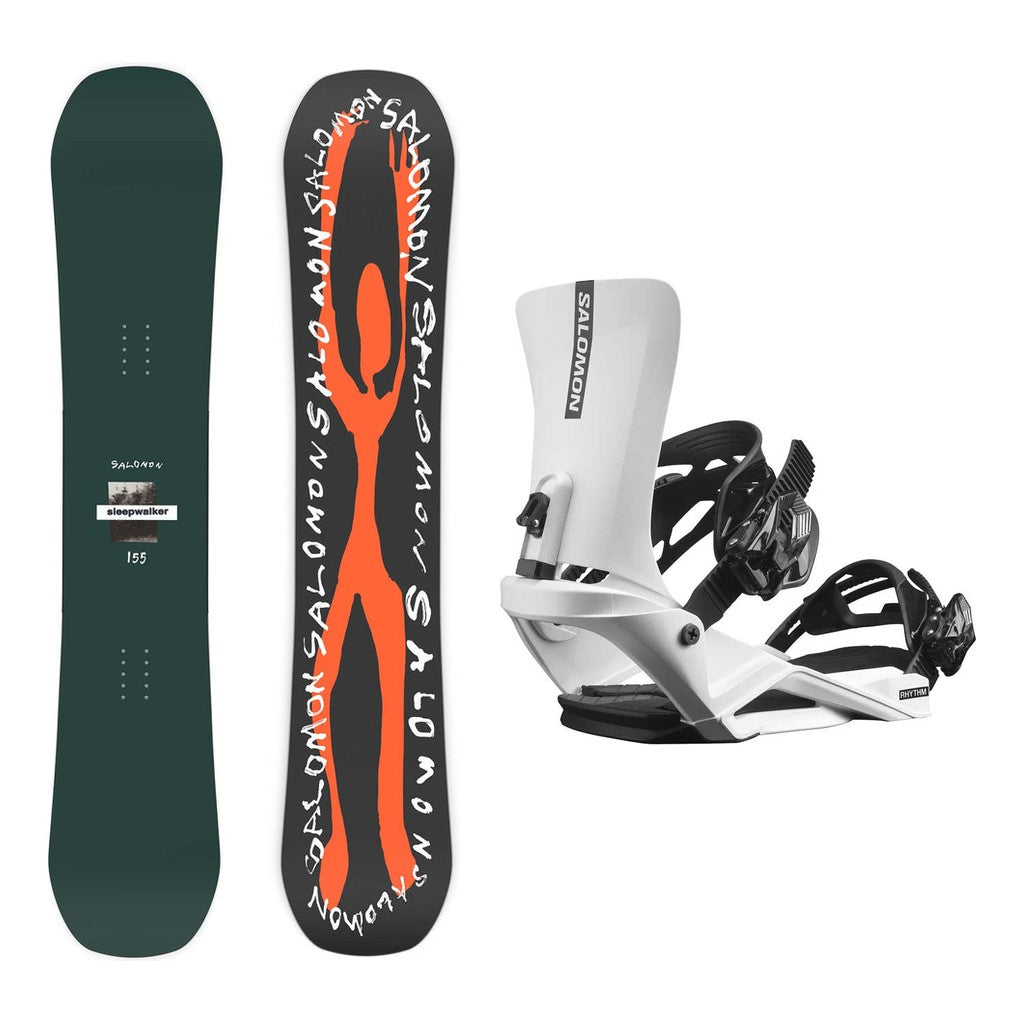 Salomon Sleepwalker Mens Snowboard 2027 with Rhythm Bindings Snowboard Package - White