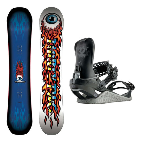 Thirty Two Cold World Mens Snowboard 2027 with Thirty Two Basin Public FASE Bindings Snowboard Package