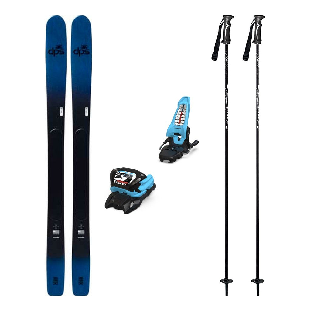 DPS Kaizen 100 Mens Skis 2027 with Griffon 13 ID Bindings Ski Package - Black/Light Blue