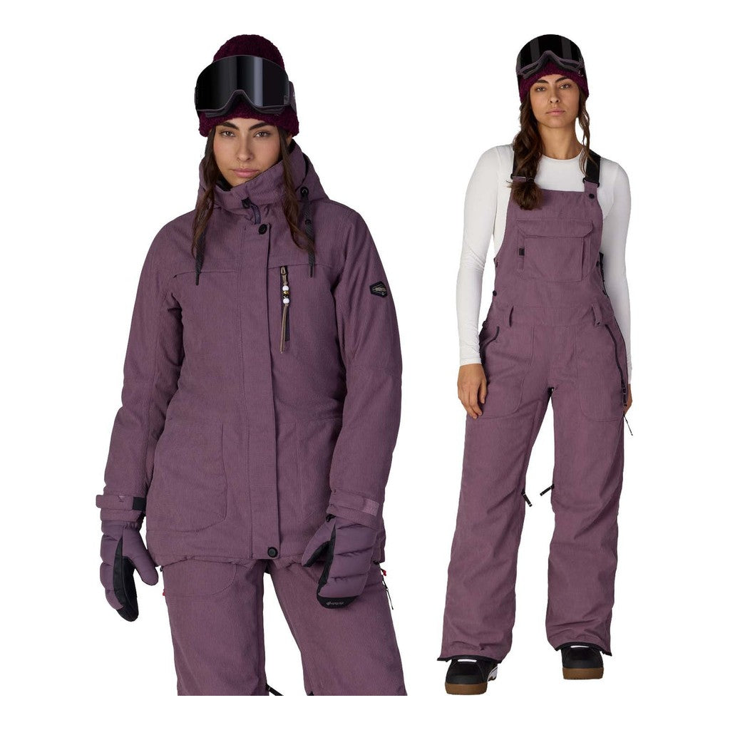 686 Spirit Womens Jacket 2027 with Black Magic Insulated Bibs Package (Black Plum Grid Corduroy)