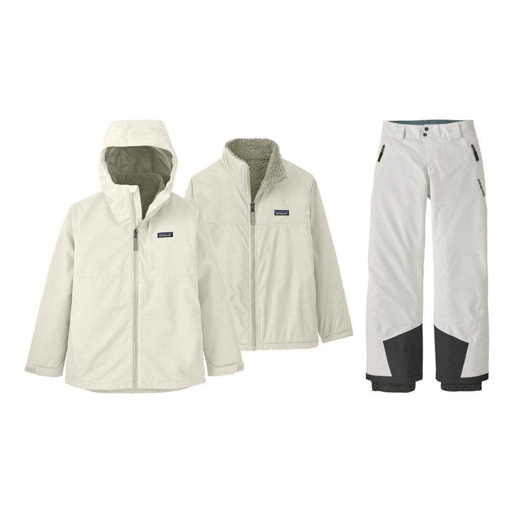 Patagonia 4-in-1 Everyday Kids Jacket 2026 with Powder Town Pants Package (Birch White)