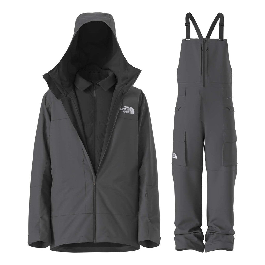 North Face Thermoball Snow Triclimate Jacket Mens 2027 with Freedom Bibs Package (Anthracite Grey)