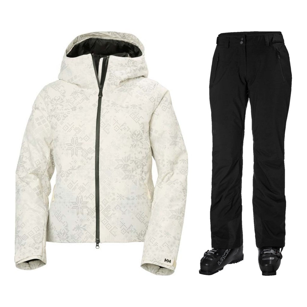 Helly Hansen W Nora Short Puffy Jacket Womens 2027 with Legendary Pants Package (Cream New Nordic Aop)