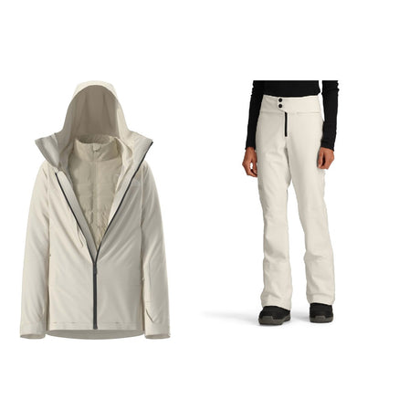 North Face Thermoball Snow Triclimate Jacket Womens 2027 with Snoga Pants Package (White Dune)