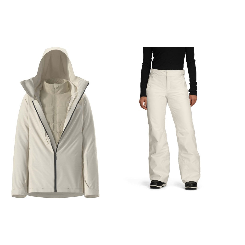 North Face Thermoball Snow Triclimate Jacket Womens 2027 with Descendit Pants Package (White Dune)