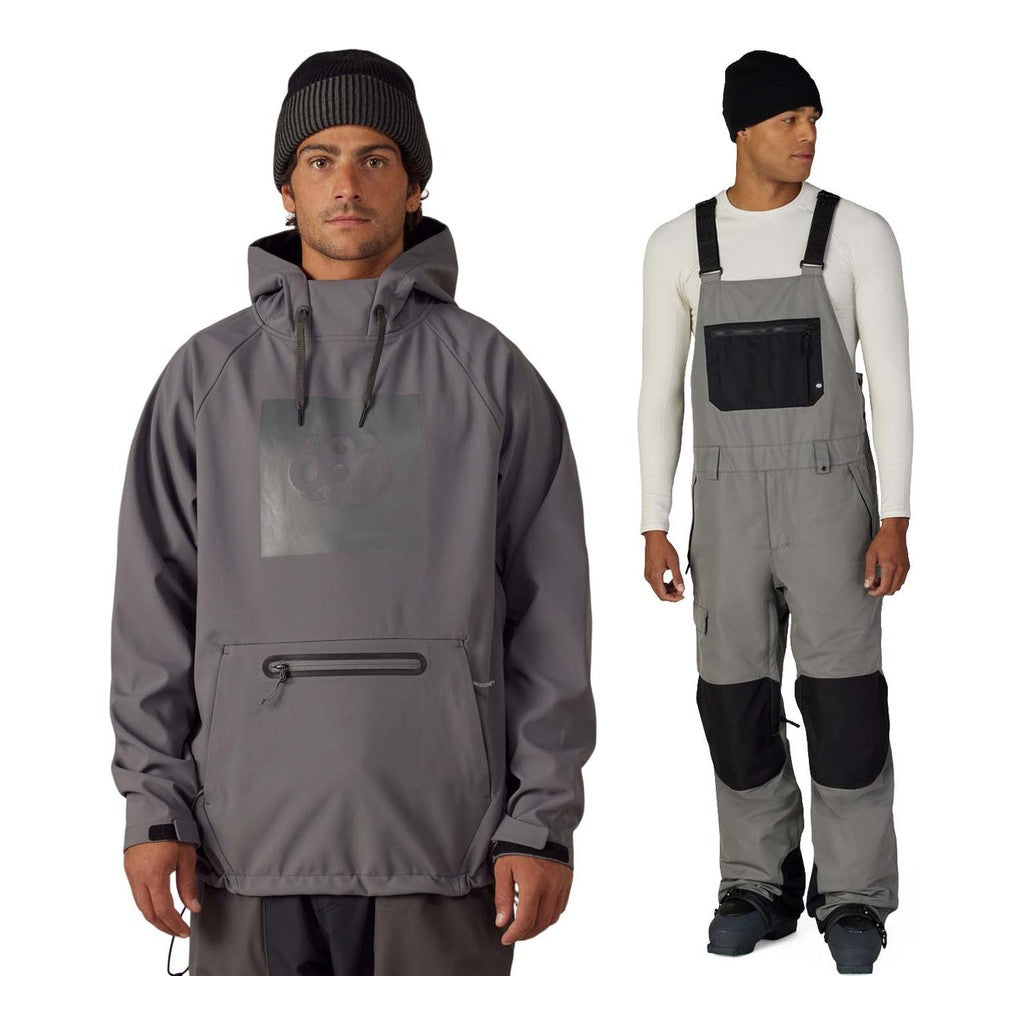 686 Waterproof Team Mens Hoody 2027 with Hot Lap Bibs Package (Rhino Grey)