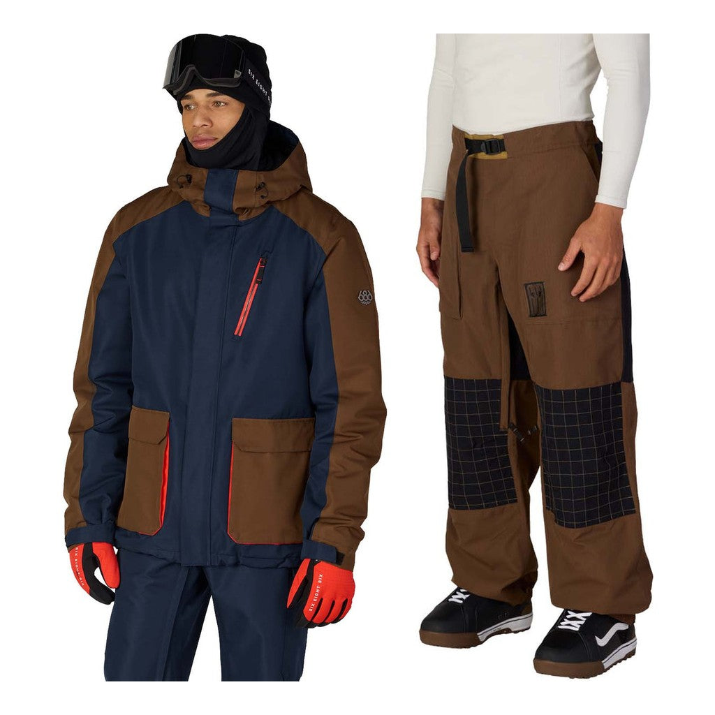 686 Nightline Insulated Mens Jacket 2027 with Ghost 2.5L Pants Package (Navy Dark Earth Colorblock)