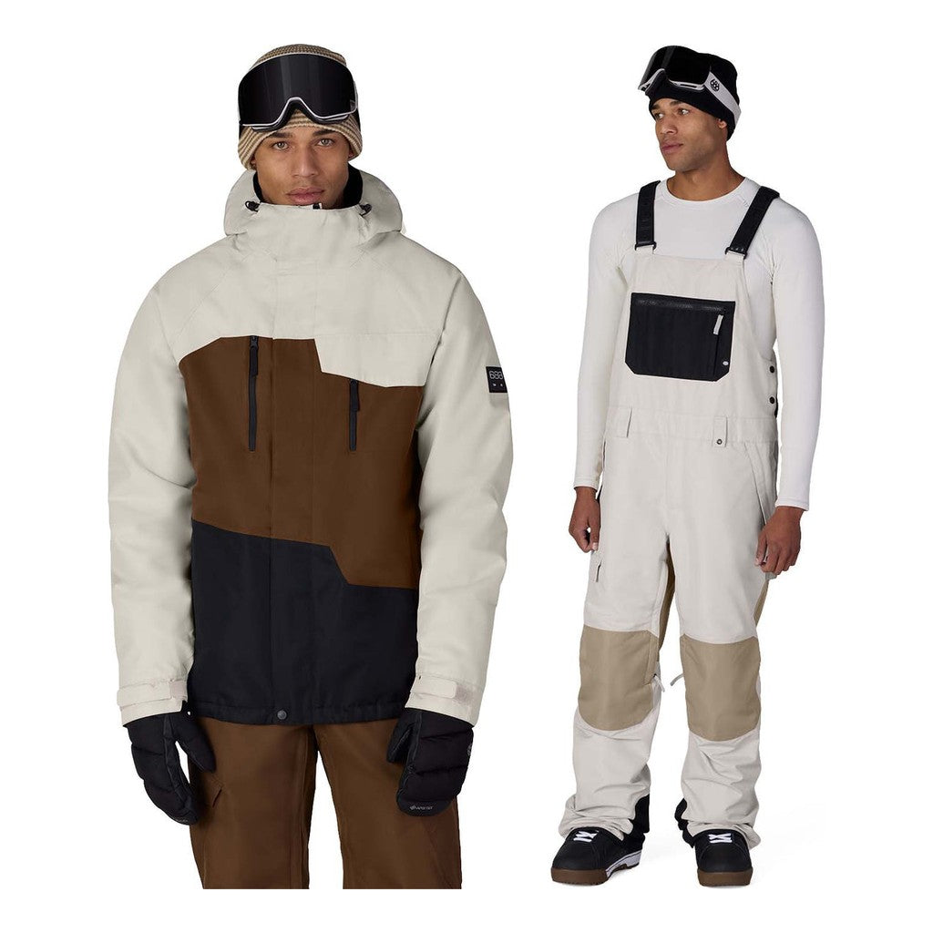 686 Geo Insulated Mens Jacket 2027 with Hot Lap Bibs Package (Limestone Dark Earth Colorblock)
