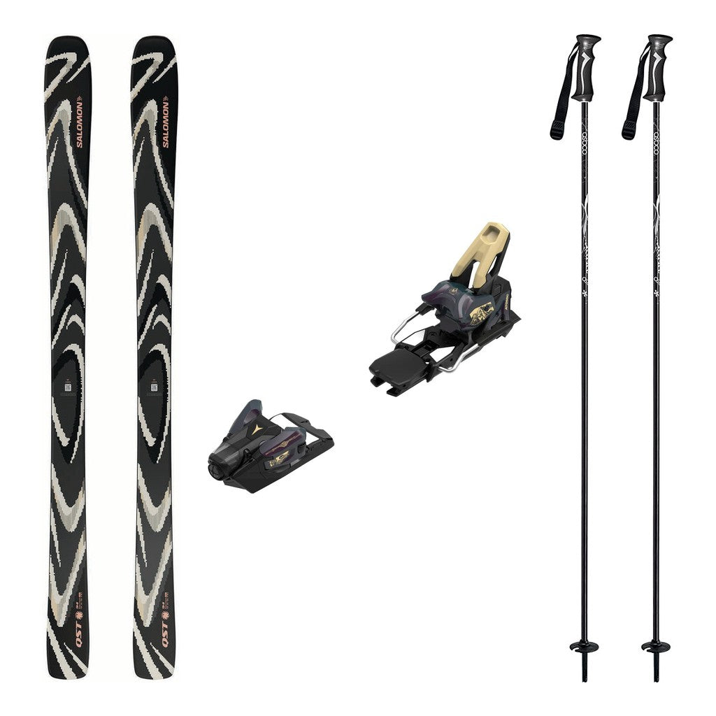 Salomon QST 94 Skis 2027 with Strive 14 Bindings Ski Package (Black/Almond Milk) - Bent Chetler