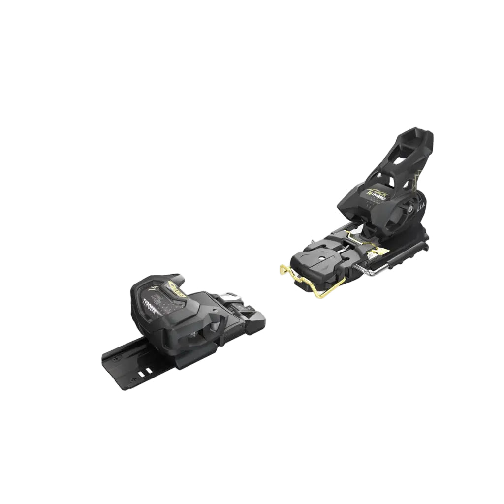 Attack 14 MN Hybrid-Two black ski bindings on a white background
