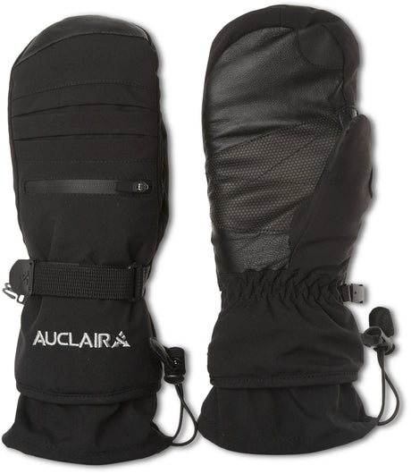 WPowderqueenMitten-Black snowboarding gloves with visible 'Auclaira' branding on a white background