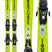 Fischer RC4 Race Jr.- Fischer ski set with bright neon yellow-green skis and black bindings, shown from multiple angles on a white background.