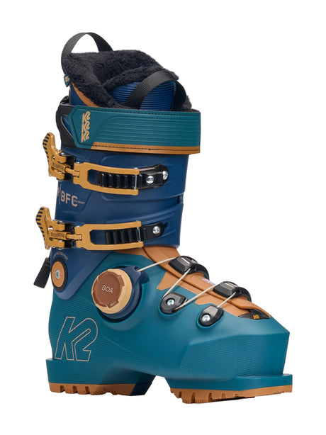 BFC 105 W BOA-Blue and brown ski boot with visible branding on a white background
