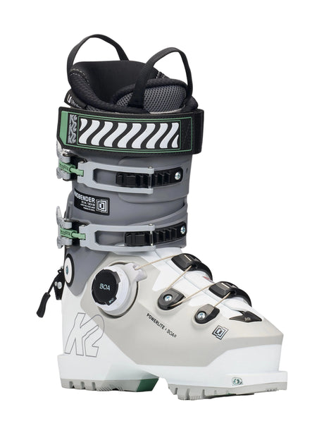 Mindbender 95 W BOA-Gray and white ski boot with black accents on a white background