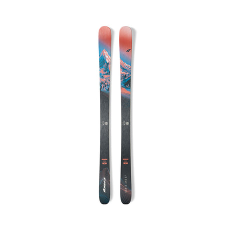 WSantaAna87-Pair of skis with a mountain landscape design on a white background