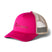 vintage-trucker-hat-A bright pink trucker hat with beige mesh back panels and a tonal pink 'cotopaxi' logo on the front, shown on a clean white background.