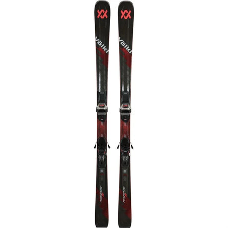 Peregrine 80 Lowride + LR 11 TCX -Pair of black and red skis with bindings on a white background