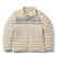w-fuego-down-jacket- A beige quilted puffer jacket with a gray chest stripe and a visible Cotopaxi logo on the left chest, displayed against a clean white background.